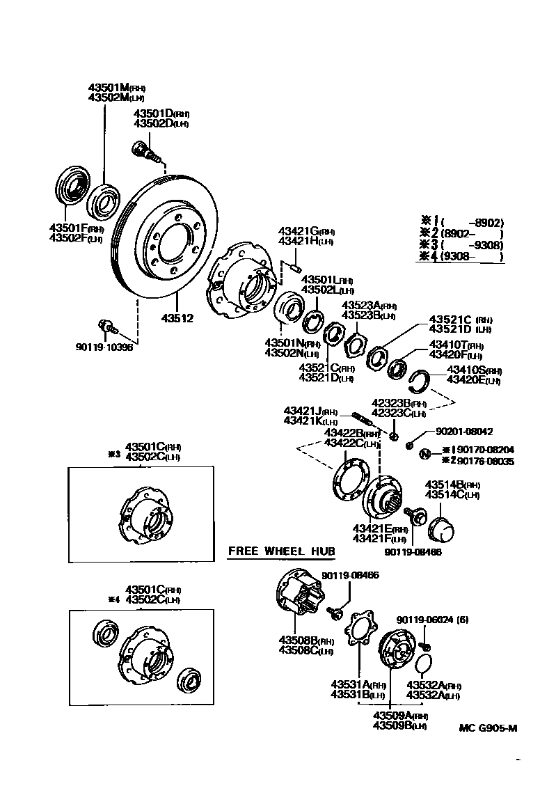 Toyota HILUX Front Axle Hub EPC diagram — MCG905M