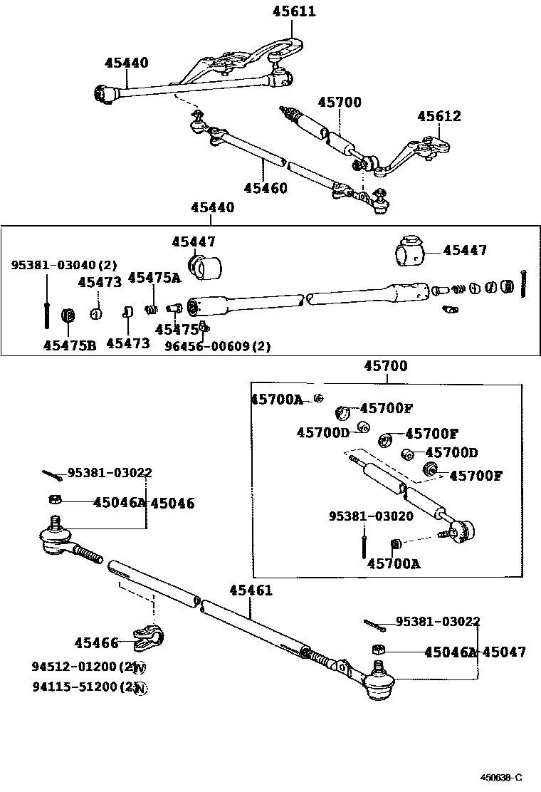 Toyota HILUX 前转向齿轮和连杆 EPC diagram — 450638C
