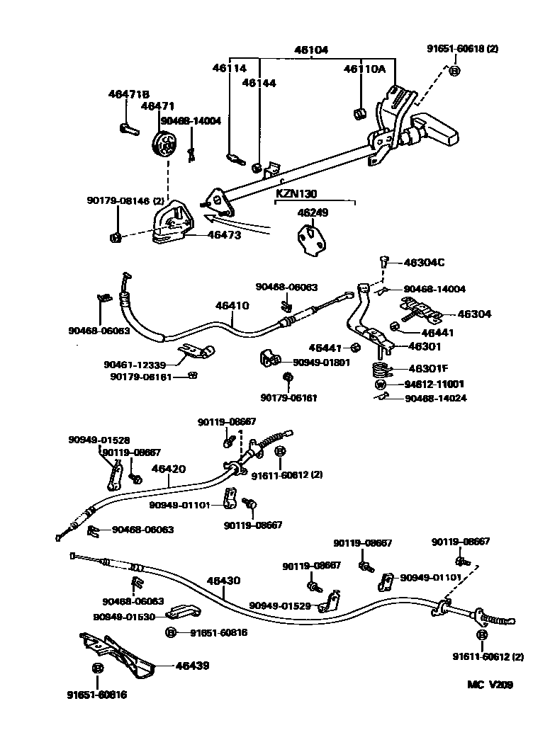 Toyota HILUX Parking Brake & Cable EPC diagram — MCV209