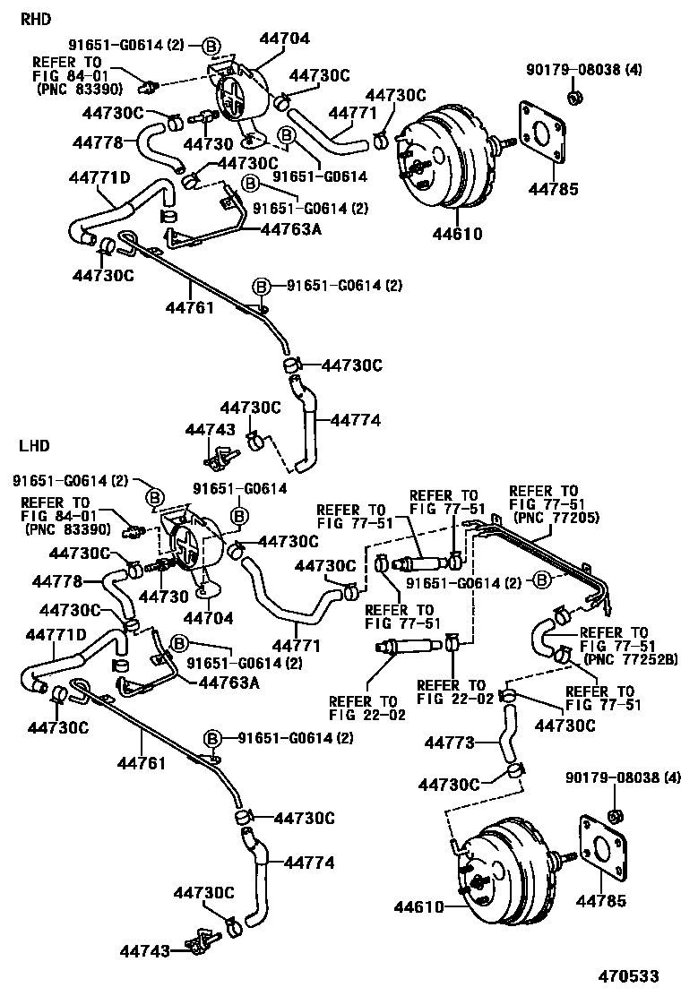 Toyota HILUX 制动助力器和真空管 EPC diagram — 470533