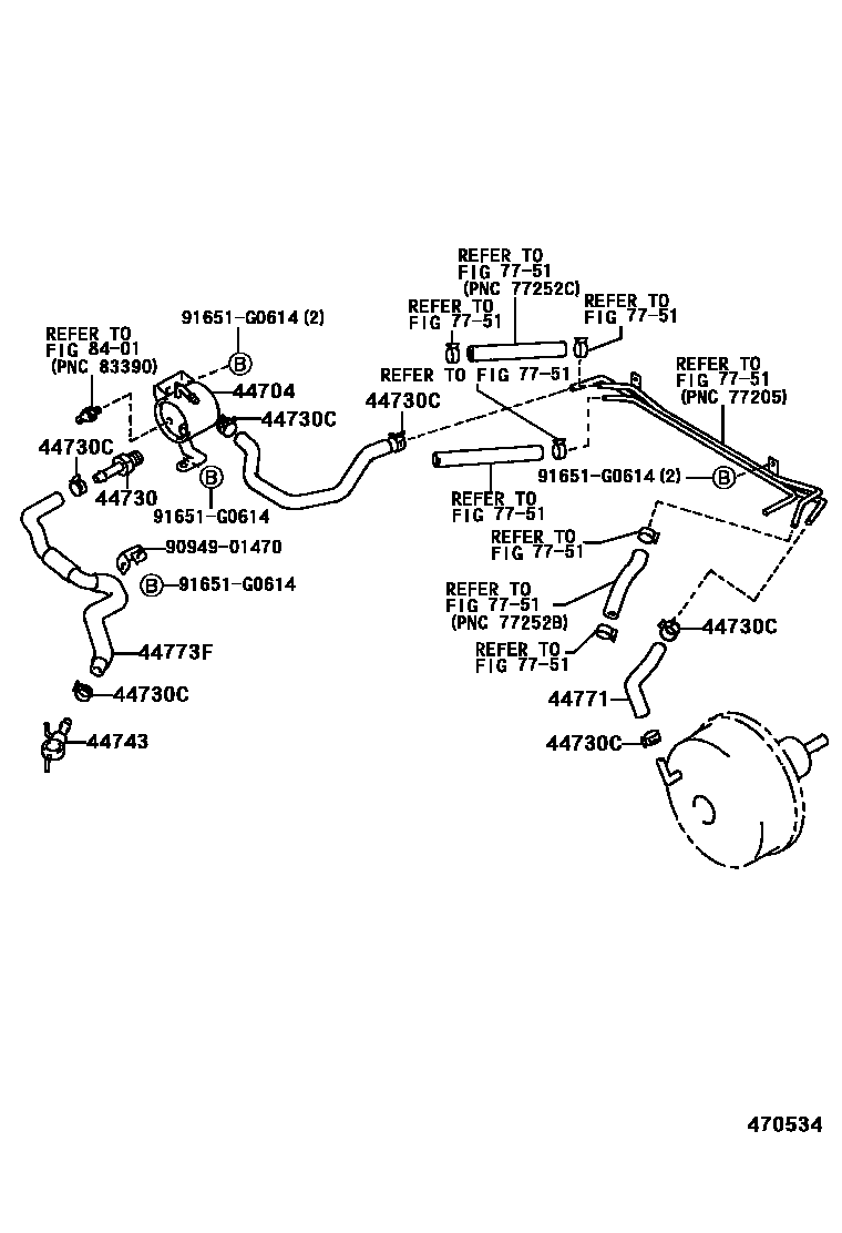 Toyota HILUX 制动助力器和真空管 EPC diagram — 470534