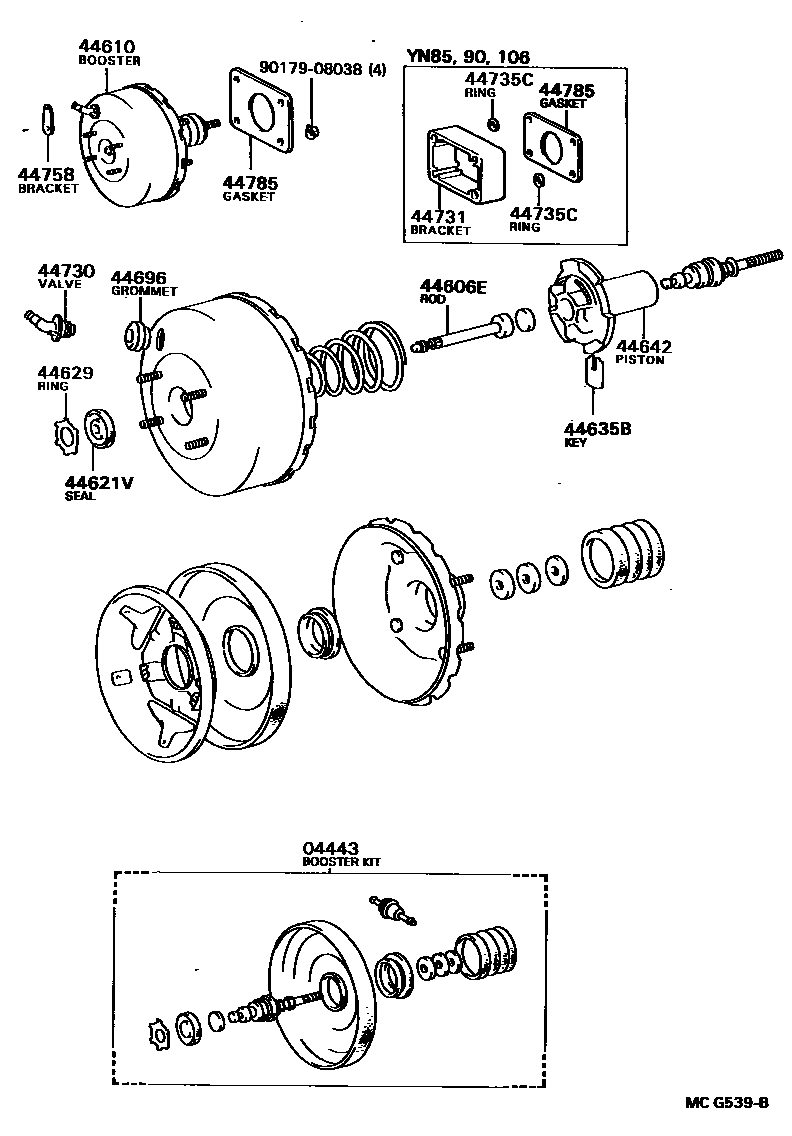 Toyota HILUX 制动助力器和真空管 EPC diagram — MCG539B