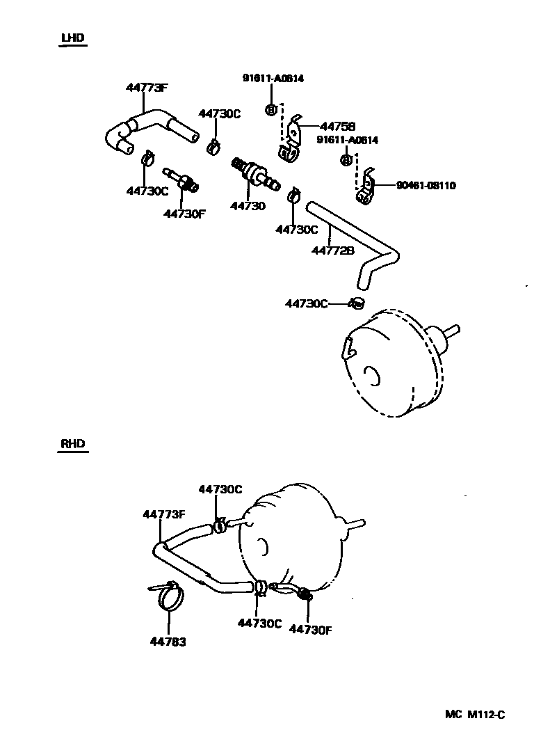 Toyota HILUX 制动助力器和真空管 EPC diagram — MCM112C