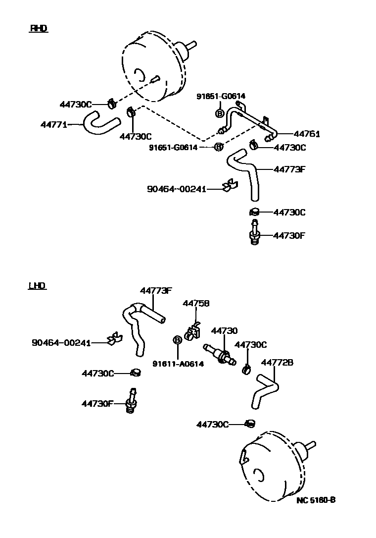 Toyota HILUX 制动助力器和真空管 EPC diagram — NC5160B