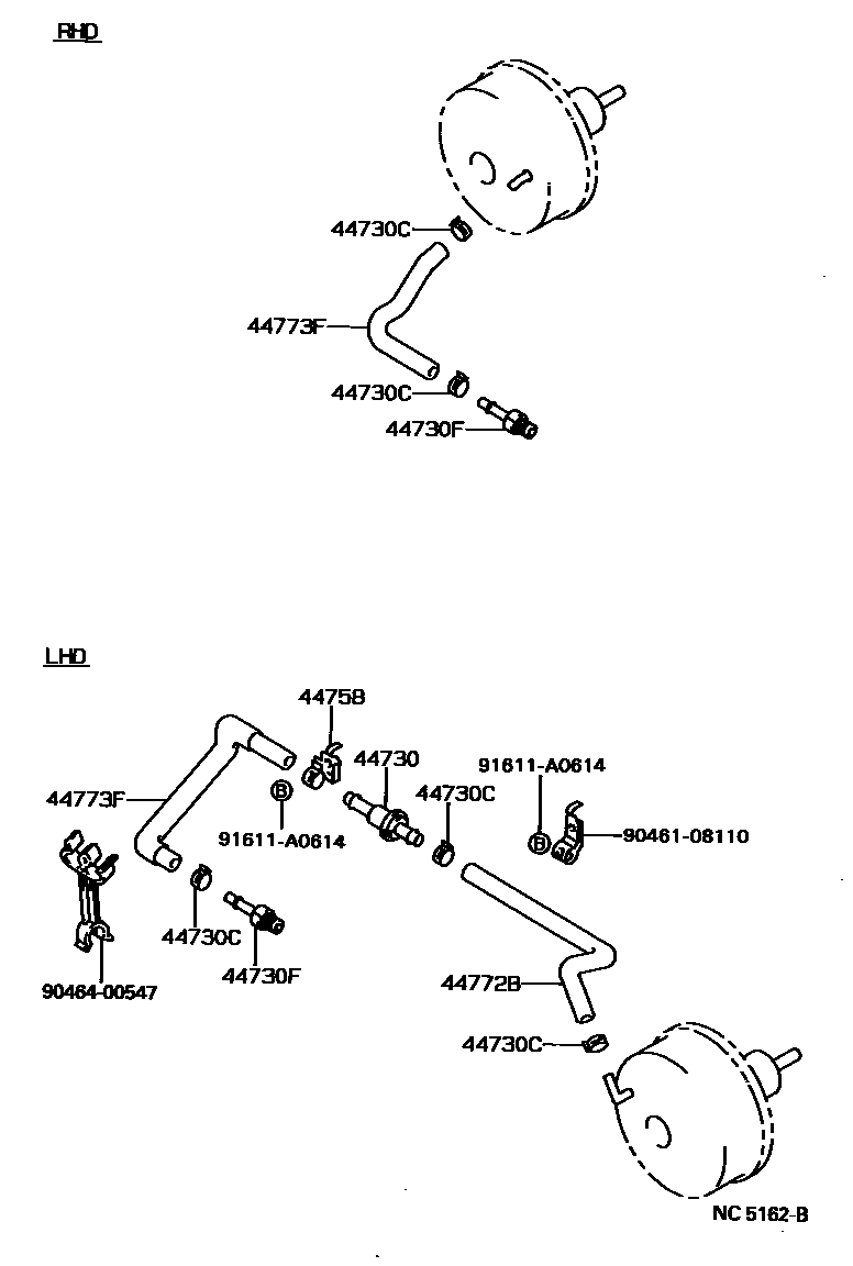 Toyota HILUX 制动助力器和真空管 EPC diagram — NC5162B