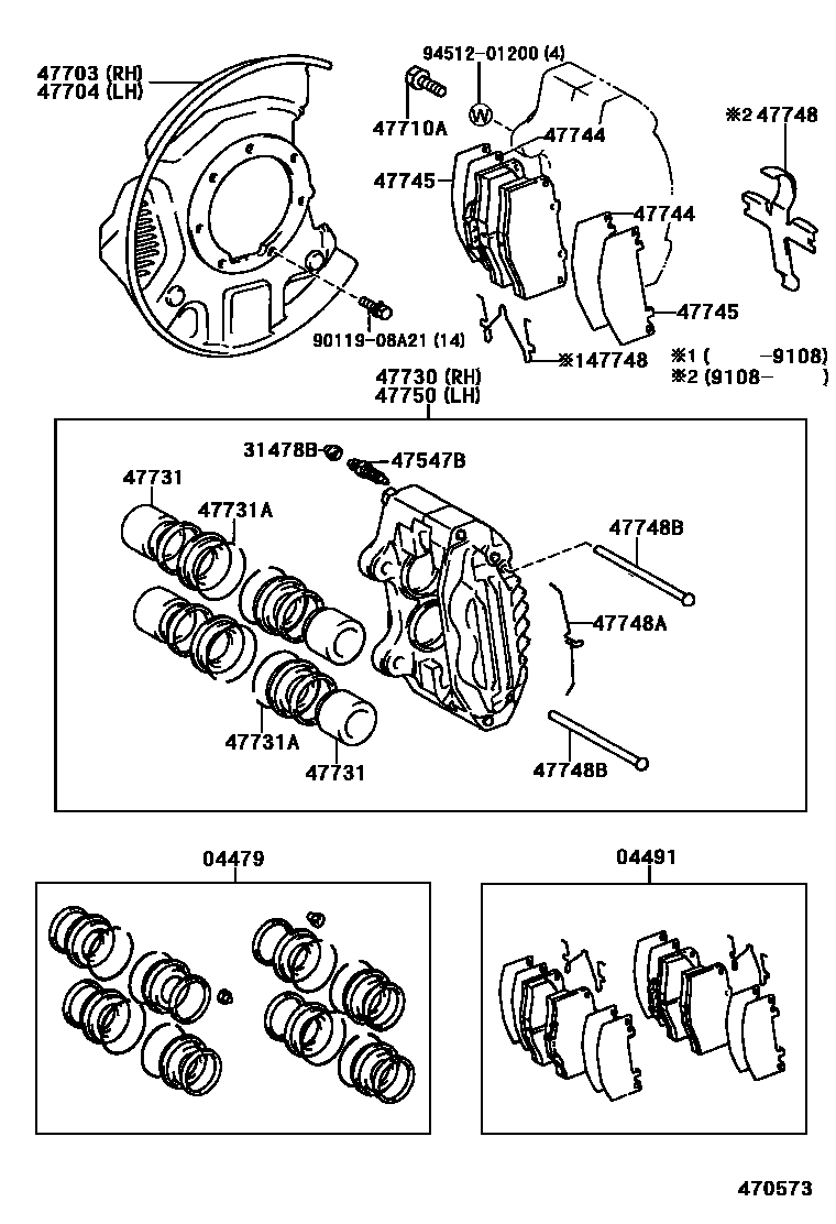 Toyota HILUX 前盘式制动器卡钳和防尘罩 EPC diagram — 470573