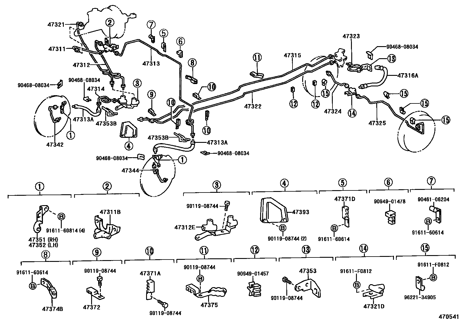 Toyota HILUX 制动配管和卡箍 EPC diagram — 470541