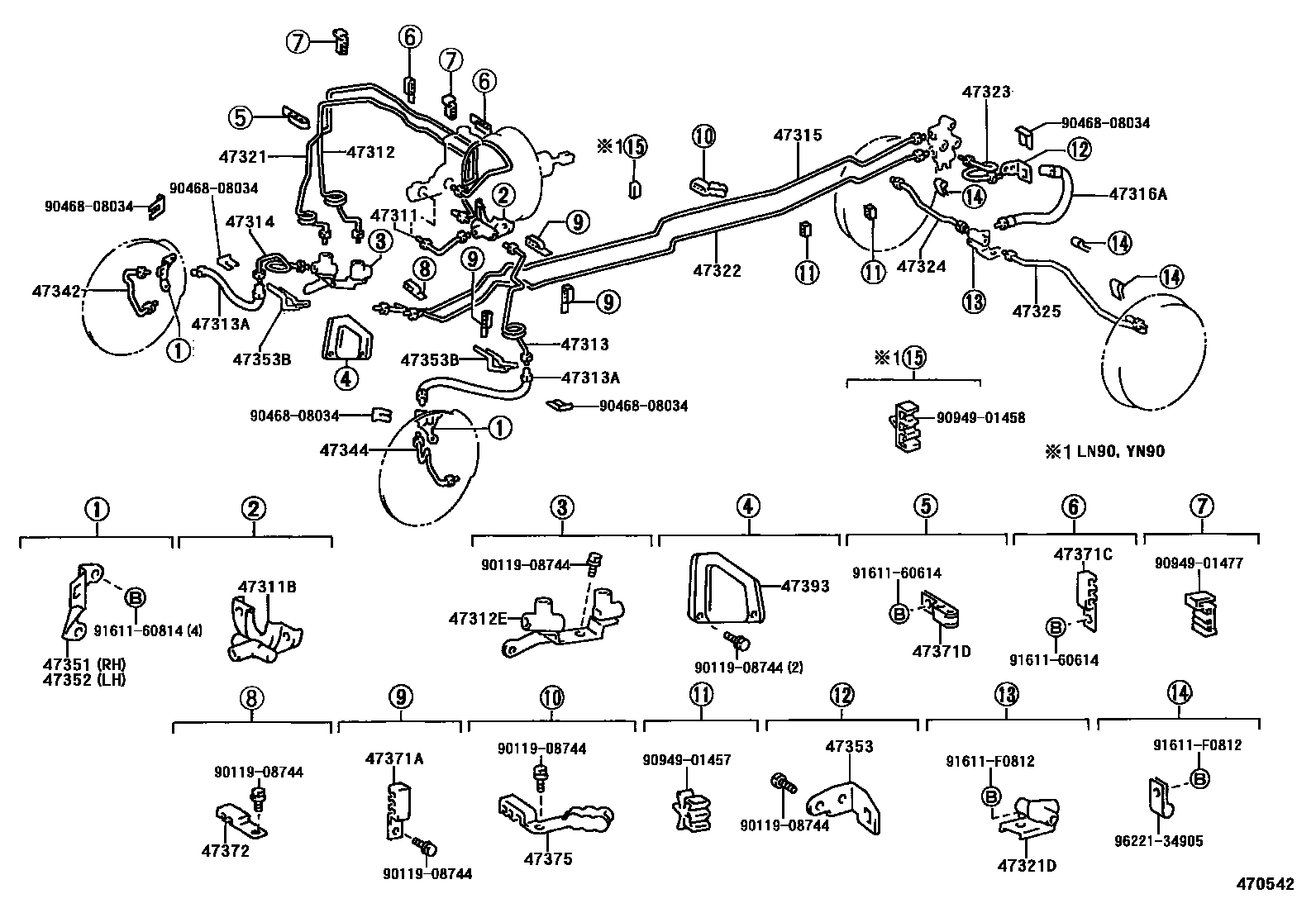 Toyota HILUX 制动配管和卡箍 EPC diagram — 470542