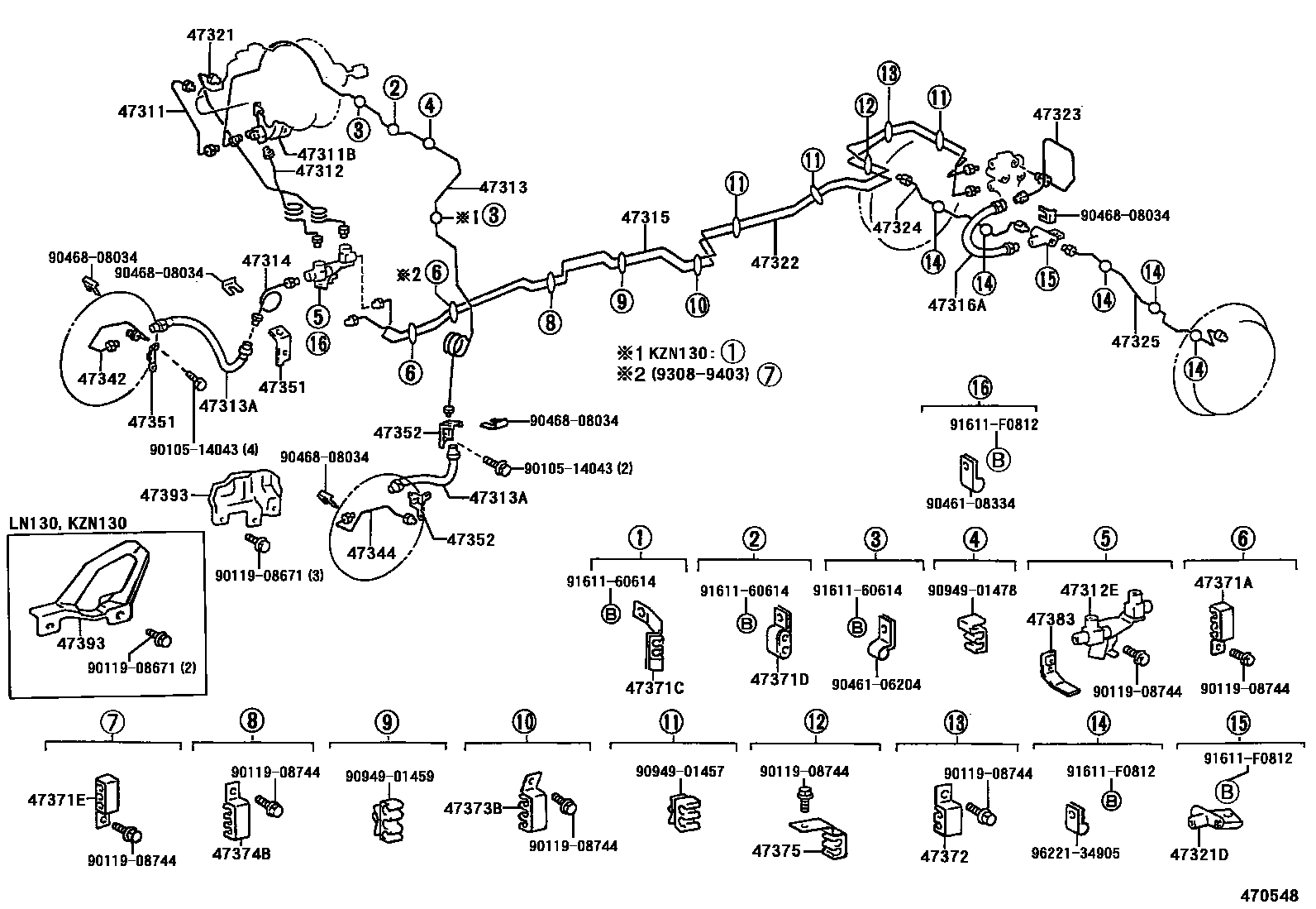 Toyota HILUX 制动配管和卡箍 EPC diagram — 470548