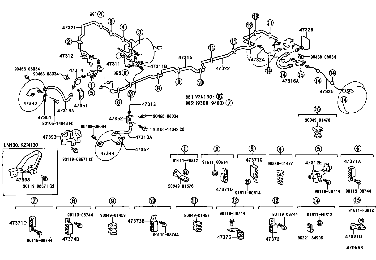 Toyota HILUX 制动配管和卡箍 EPC diagram — 470563