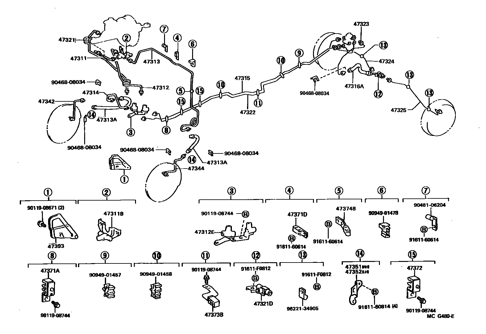 Toyota HILUX 制动配管和卡箍 EPC diagram — MCG480E