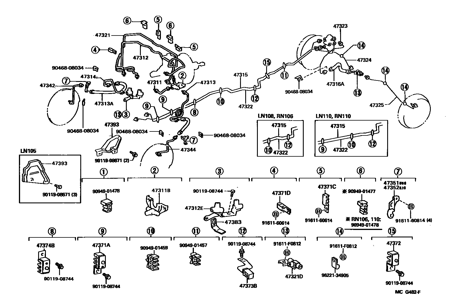 Toyota HILUX 制动配管和卡箍 EPC diagram — MCG482F