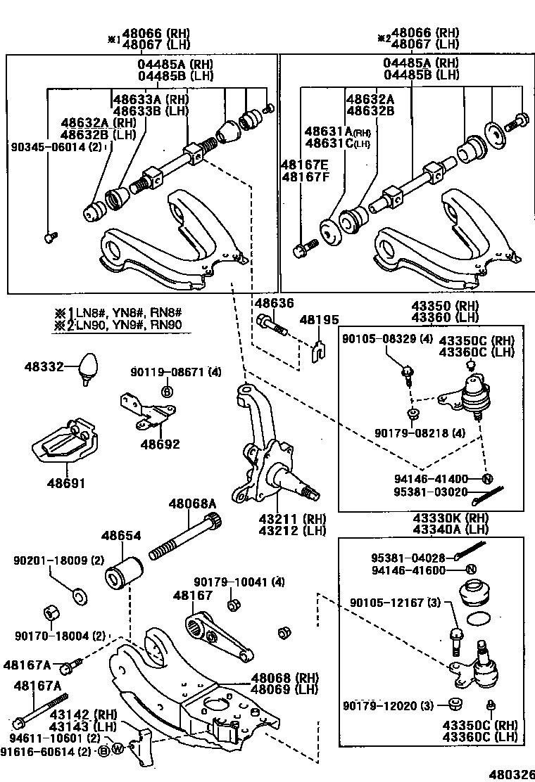 Toyota HILUX 前桥控制臂和转向节 EPC diagram — 480326