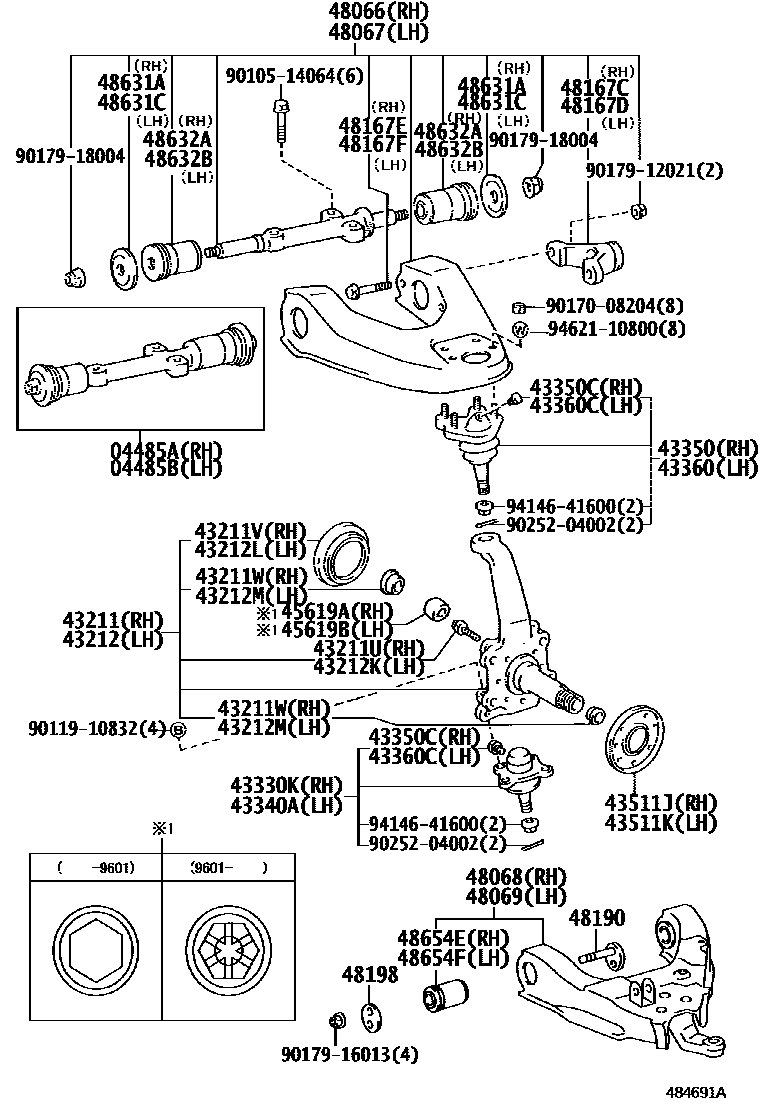 Toyota HILUX 前桥控制臂和转向节 EPC diagram — 484691A