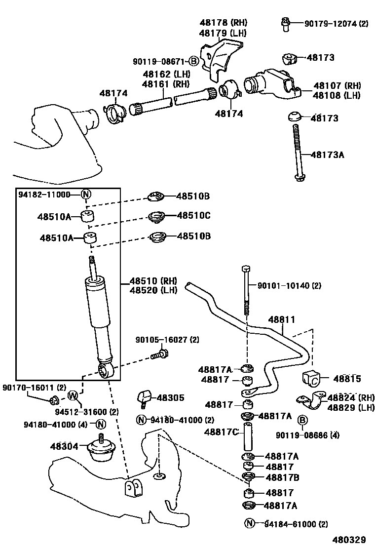 Toyota HILUX Front Spring & Shock Absorber EPC diagram — 480329