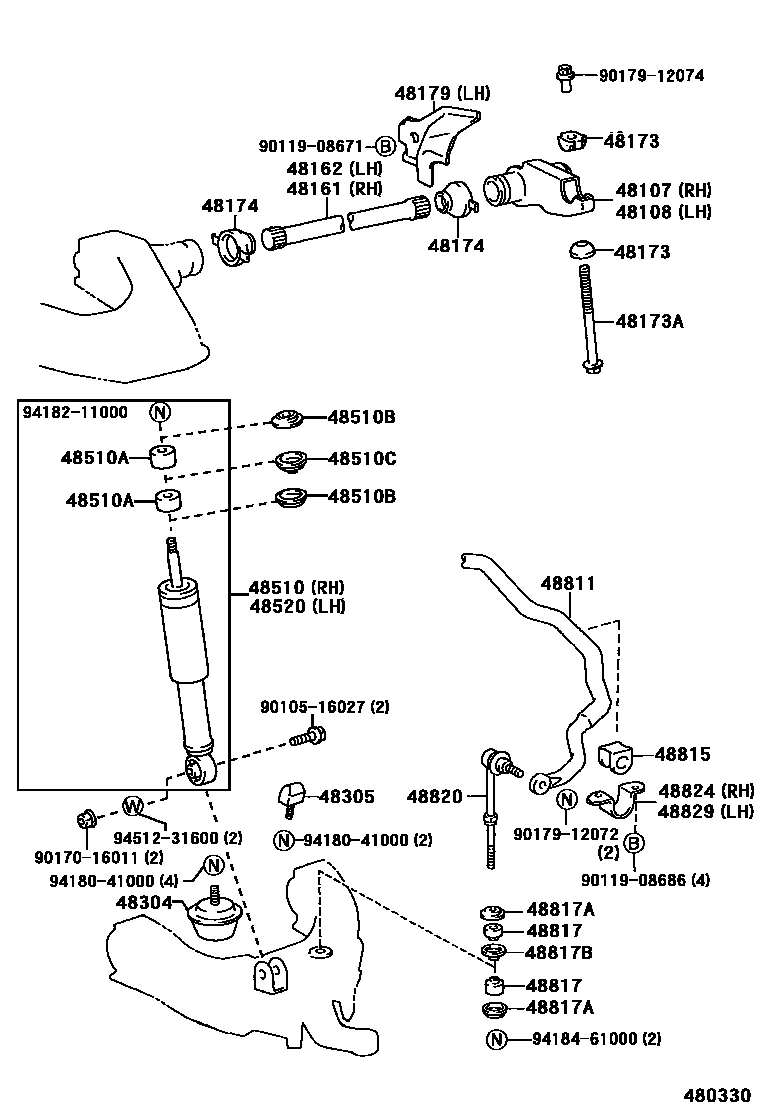 Toyota HILUX Front Spring & Shock Absorber EPC diagram — 480330