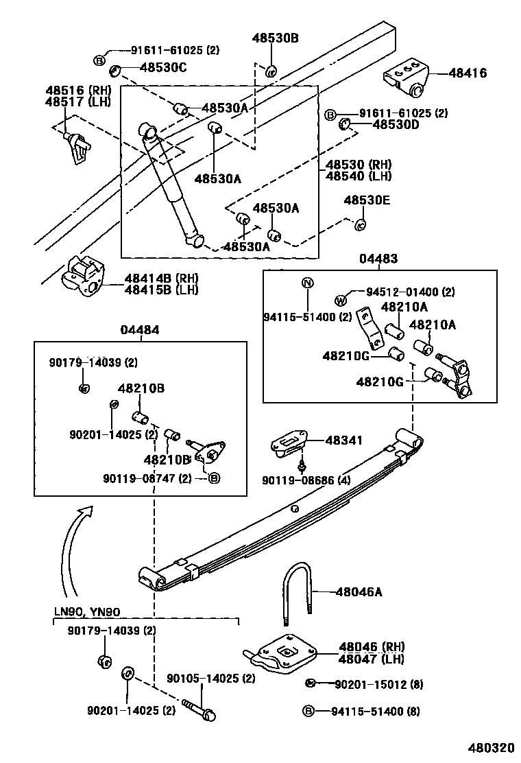 Toyota HILUX Rear Spring & Shock Absorber EPC diagram — 480320