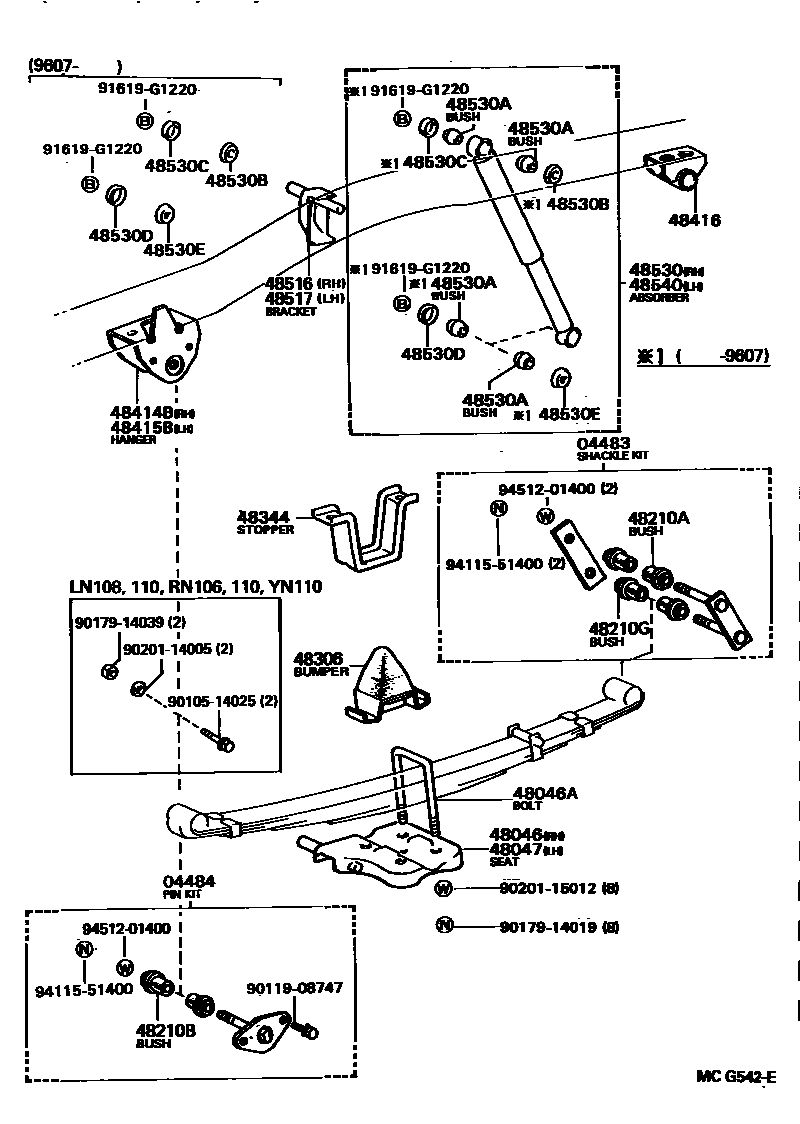 Toyota HILUX Rear Spring & Shock Absorber EPC diagram — MCG542E