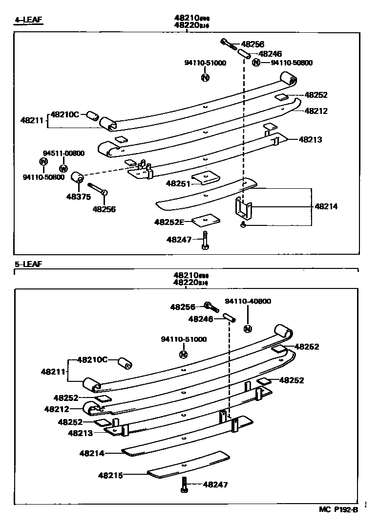 Toyota HILUX Rear Spring & Shock Absorber EPC diagram — MCP192B