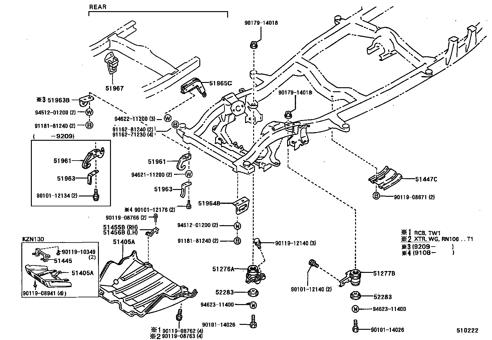 Toyota HILUX 悬架横梁和发动机底罩 EPC diagram — 510222