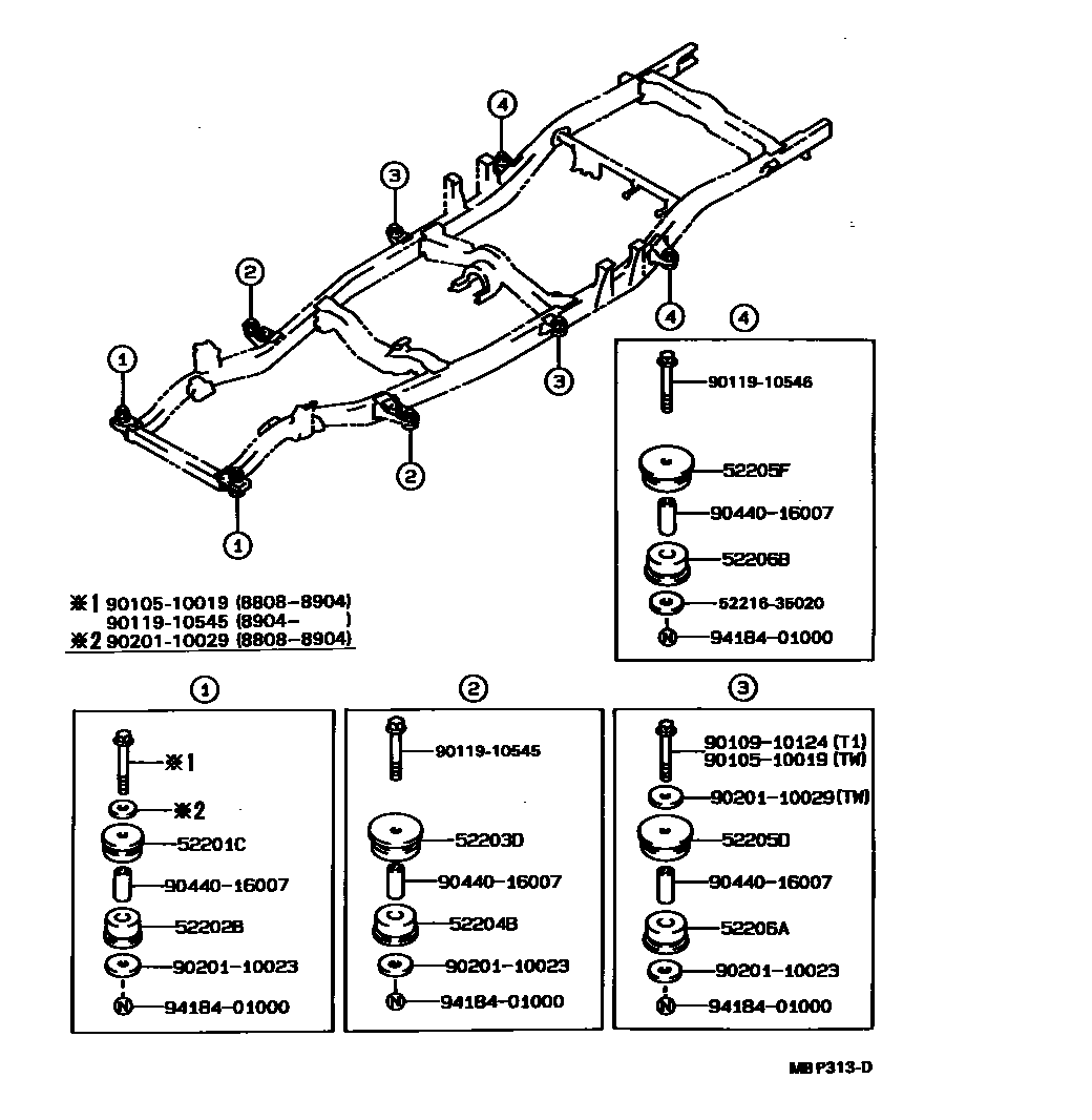 Toyota HILUX 驾驶室悬置和车身悬置 EPC diagram — MBP313D