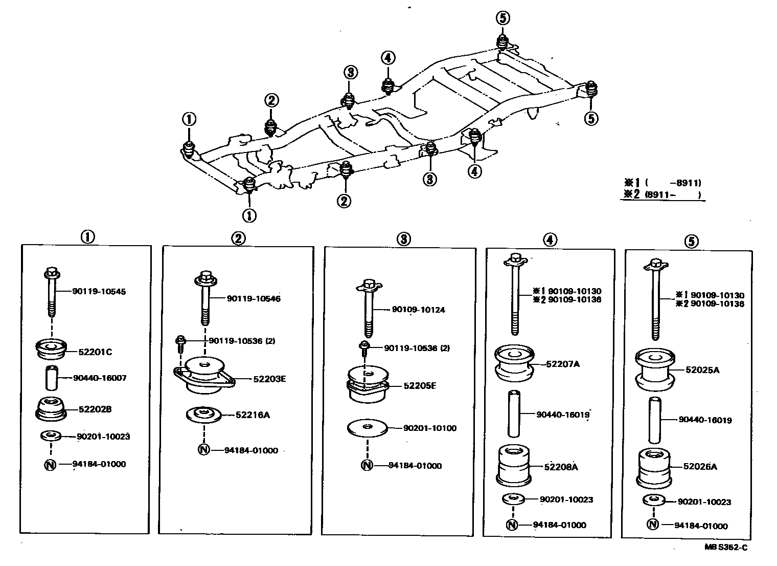 Toyota HILUX 驾驶室悬置和车身悬置 EPC diagram — MBS352C