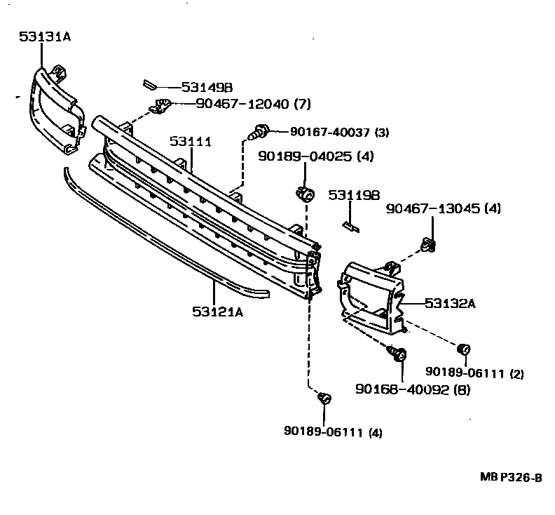Toyota HILUX radiator grille EPC diagram — MBP326B