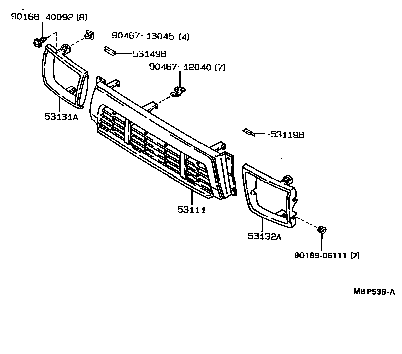 Toyota HILUX radiator grille EPC diagram — MBP538A