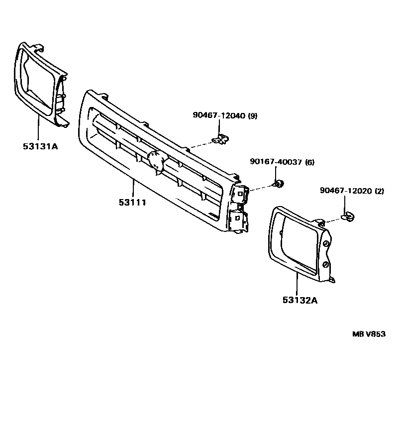 Toyota HILUX radiator grille EPC diagram — MBV853