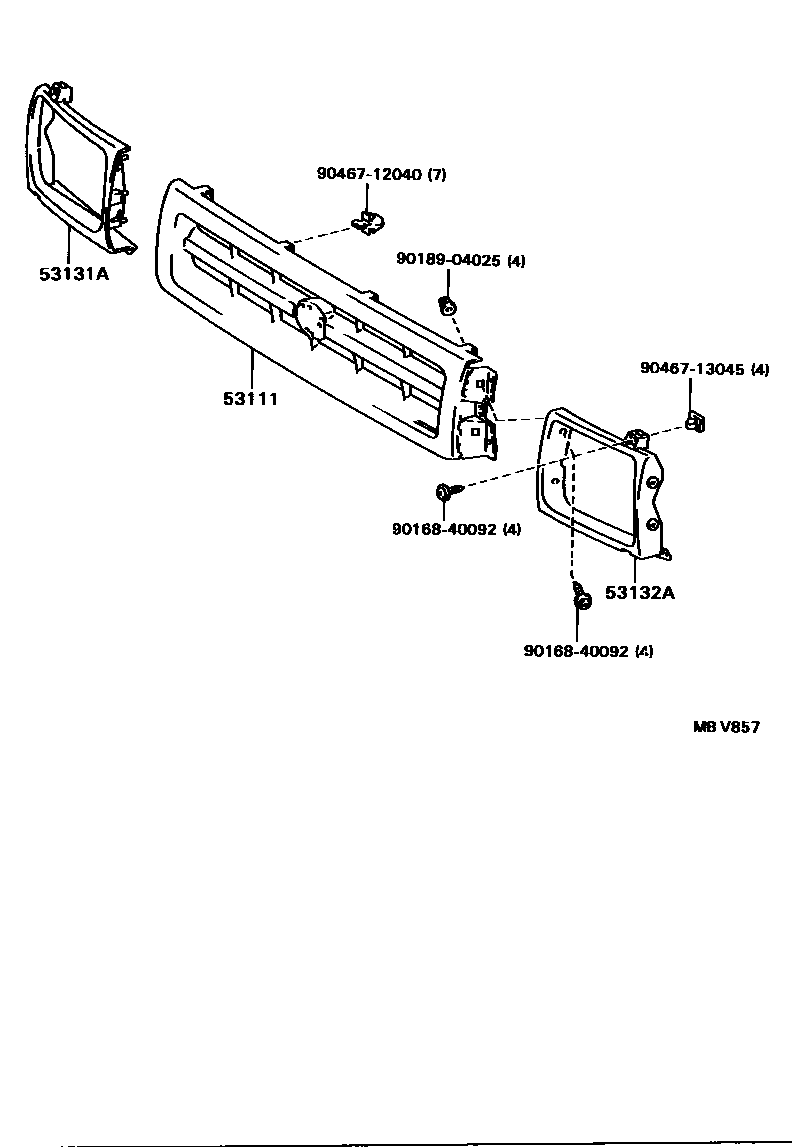Toyota HILUX radiator grille EPC diagram — MBV857