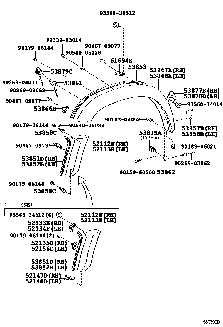 Toyota HILUX 发动机盖和前翼子板 EPC diagram — 530399D