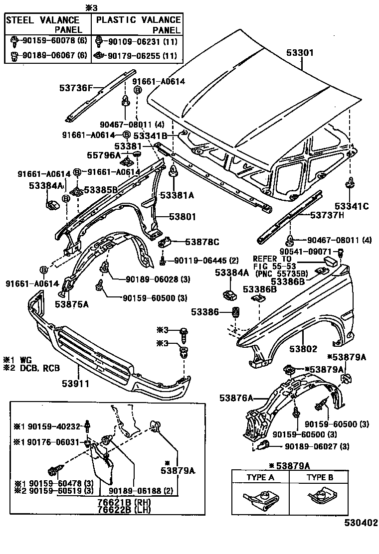 Toyota HILUX 发动机盖和前翼子板 EPC diagram — 530402