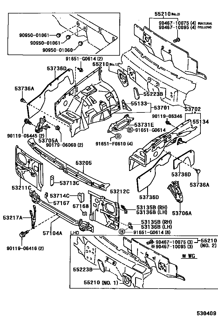 Toyota HILUX 前翼子板挡泥板和前围板 EPC diagram — 530409