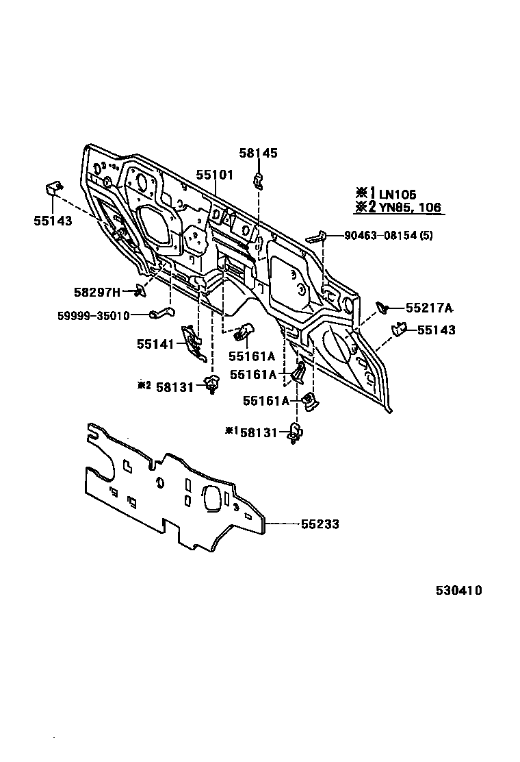 Toyota HILUX 前翼子板挡泥板和前围板 EPC diagram — 530410