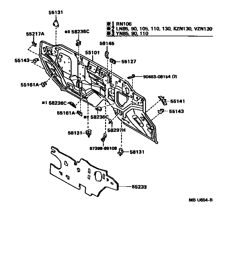 Toyota HILUX 前翼子板挡泥板和前围板 EPC diagram — MBU854B