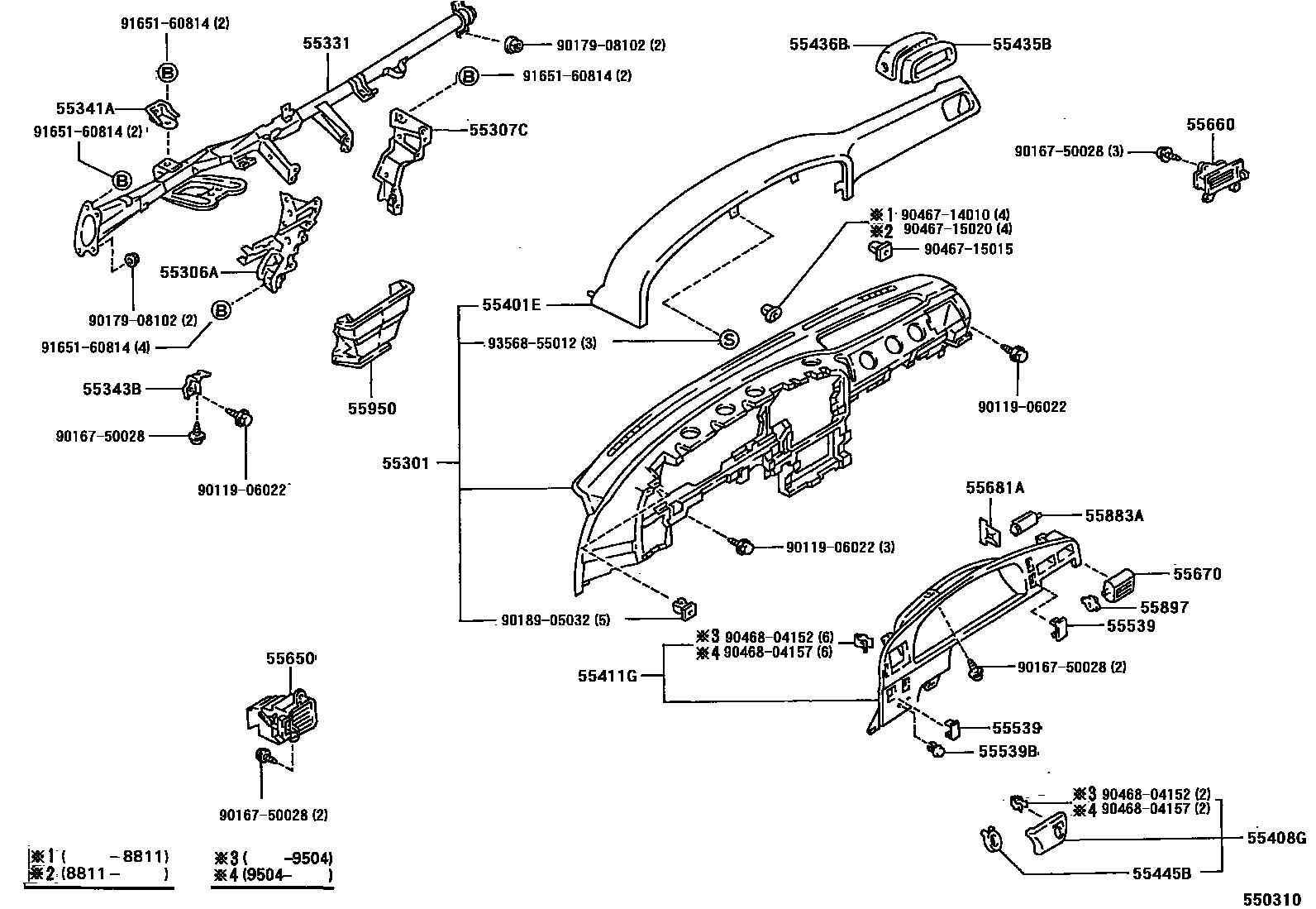 Toyota HILUX 仪表板和手套箱 EPC diagram — 550310