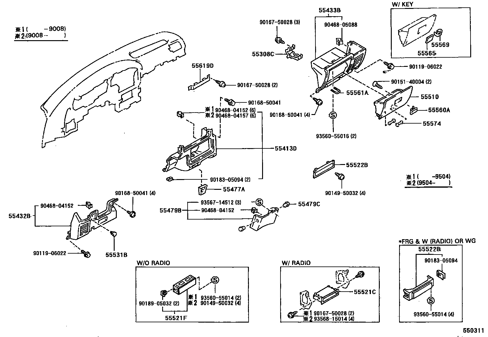 Toyota HILUX 仪表板和手套箱 EPC diagram — 550311