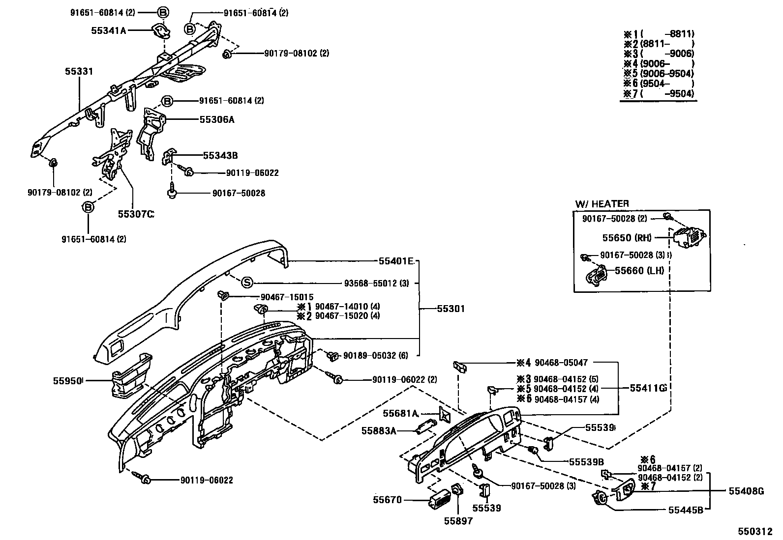 Toyota HILUX 仪表板和手套箱 EPC diagram — 550312