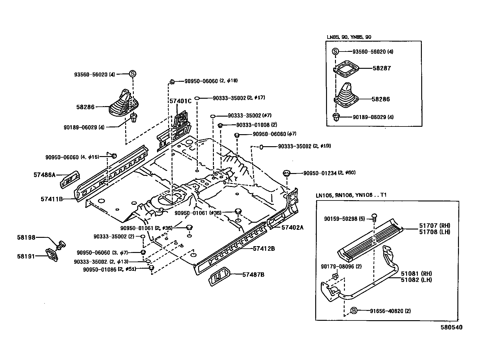 Toyota HILUX 前地板和前地板梁 EPC diagram — 580540