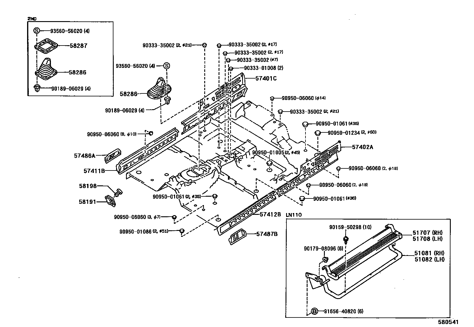 Toyota HILUX 前地板和前地板梁 EPC diagram — 580541