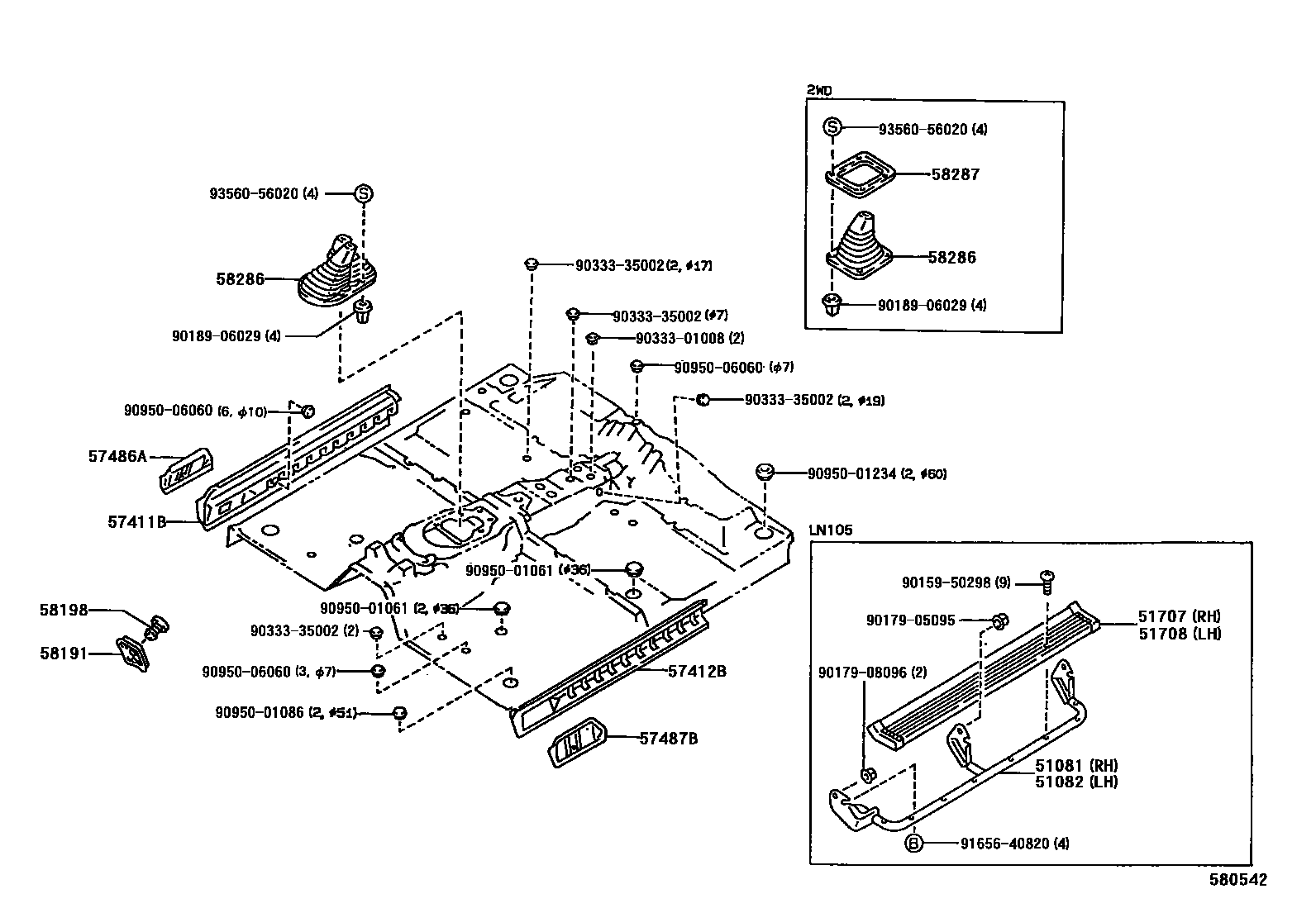 Toyota HILUX 前地板和前地板梁 EPC diagram — 580542