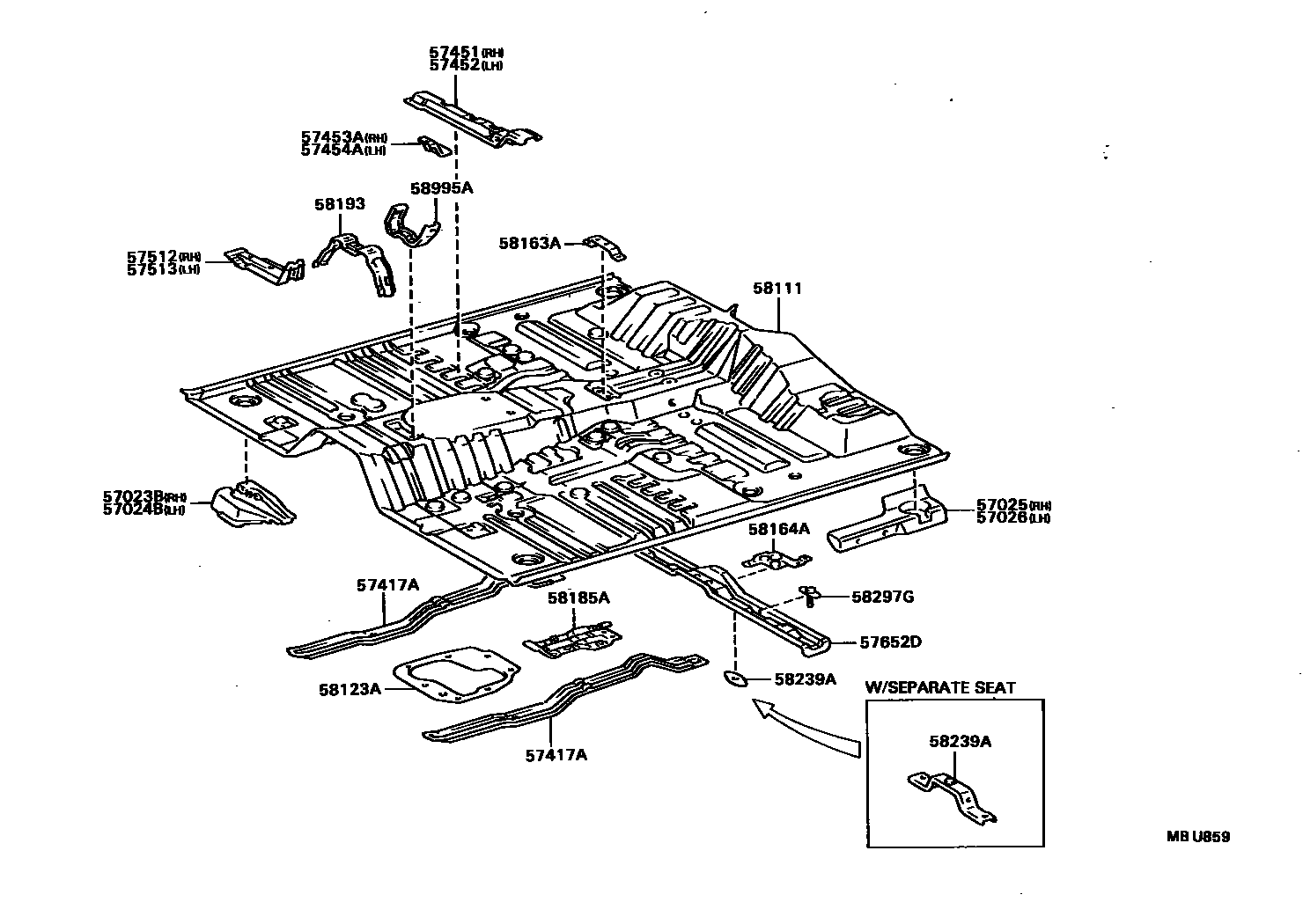 Toyota HILUX 前地板和前地板梁 EPC diagram — MBU859