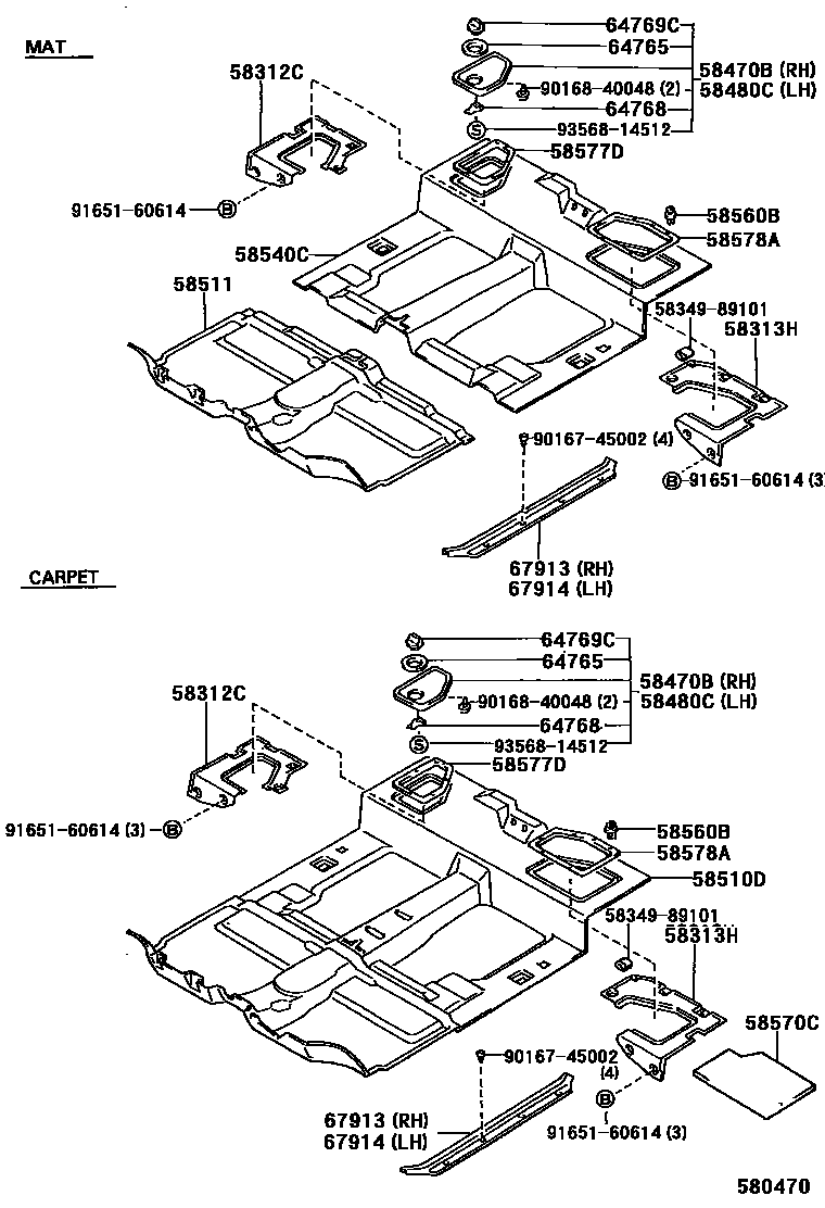 Toyota HILUX 地板垫和消声垫 EPC diagram — 580470