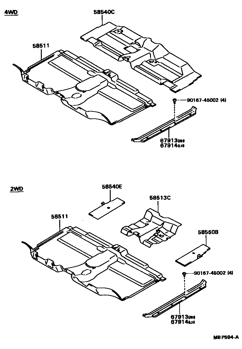 Toyota HILUX 地板垫和消声垫 EPC diagram — MBP594A