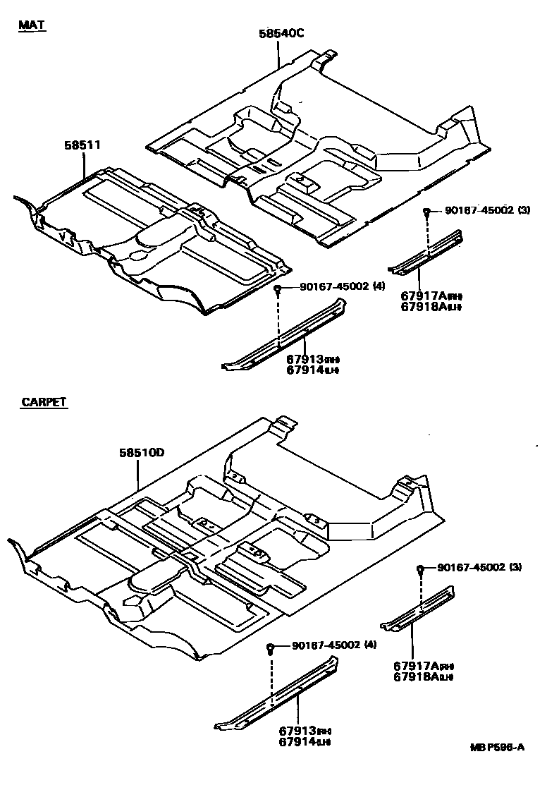 Toyota HILUX 地板垫和消声垫 EPC diagram — MBP596A