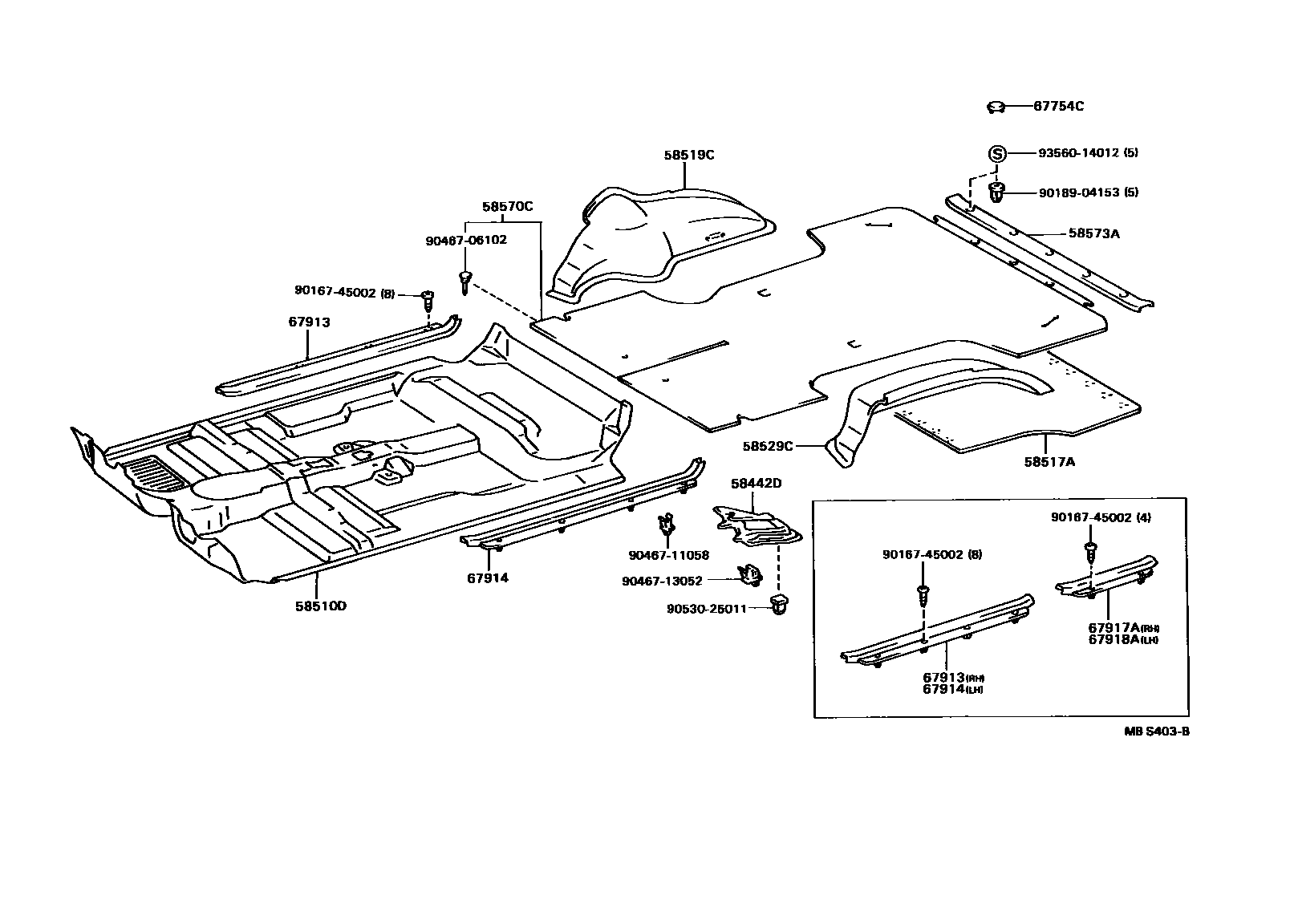 Toyota HILUX 地板垫和消声垫 EPC diagram — MBS403B
