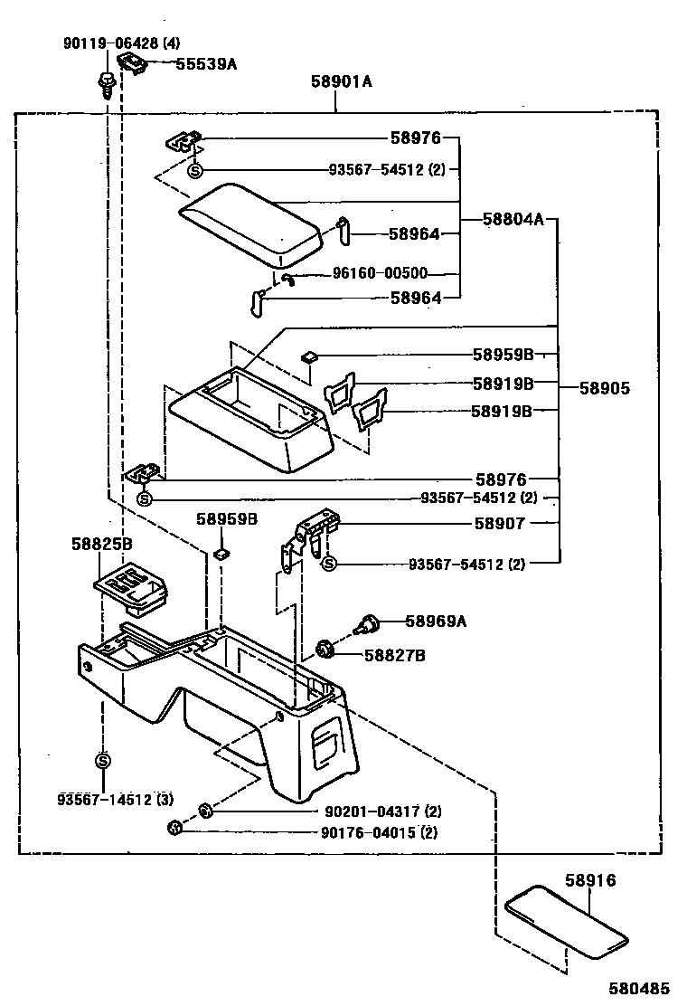Toyota HILUX 中央扶手箱和支架 EPC diagram — 580485