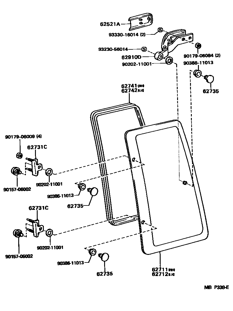 Toyota HILUX 侧窗 EPC diagram — MBP338E