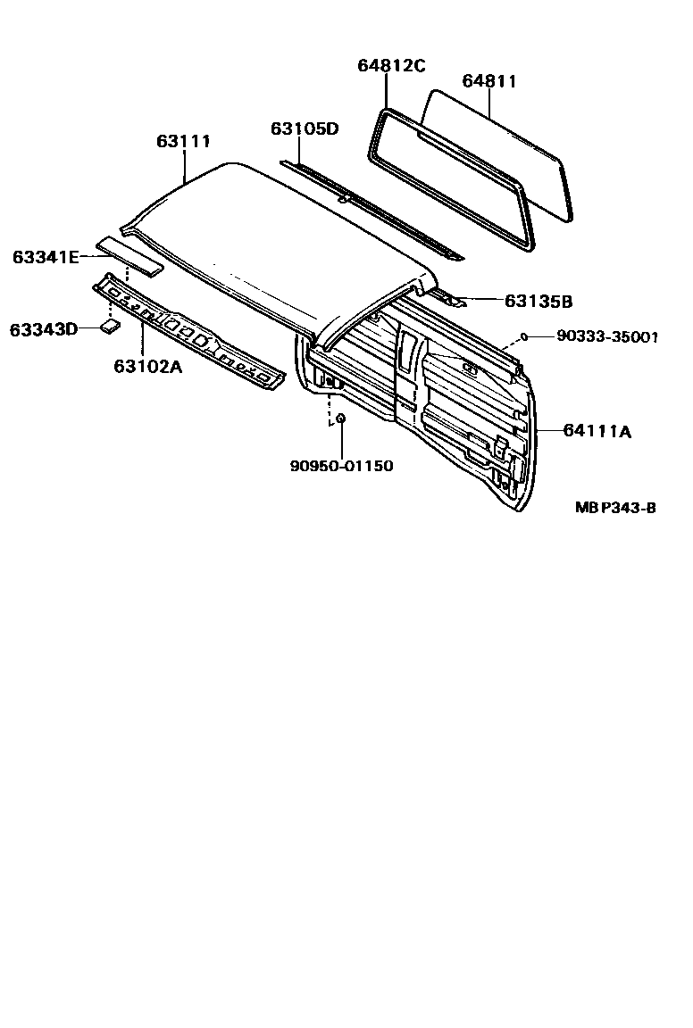 Toyota HILUX 天窗板和背板 EPC diagram — MBP343B