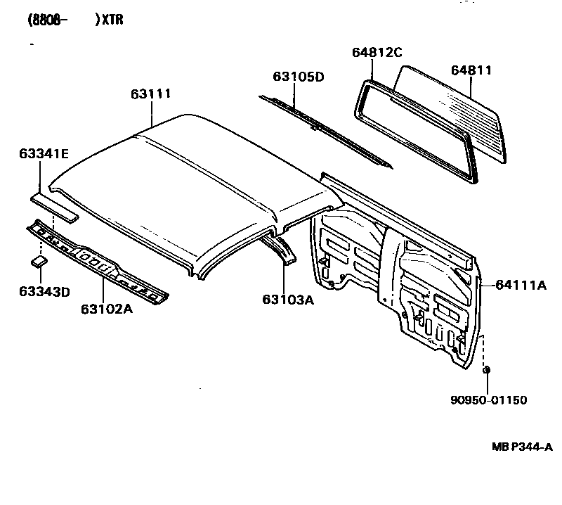Toyota HILUX 天窗板和背板 EPC diagram — MBP344A